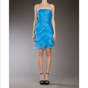 Ralph Lauren Black Label Tiered Silk Strapless Dress 6 S Blue Cocktail Mini Midi